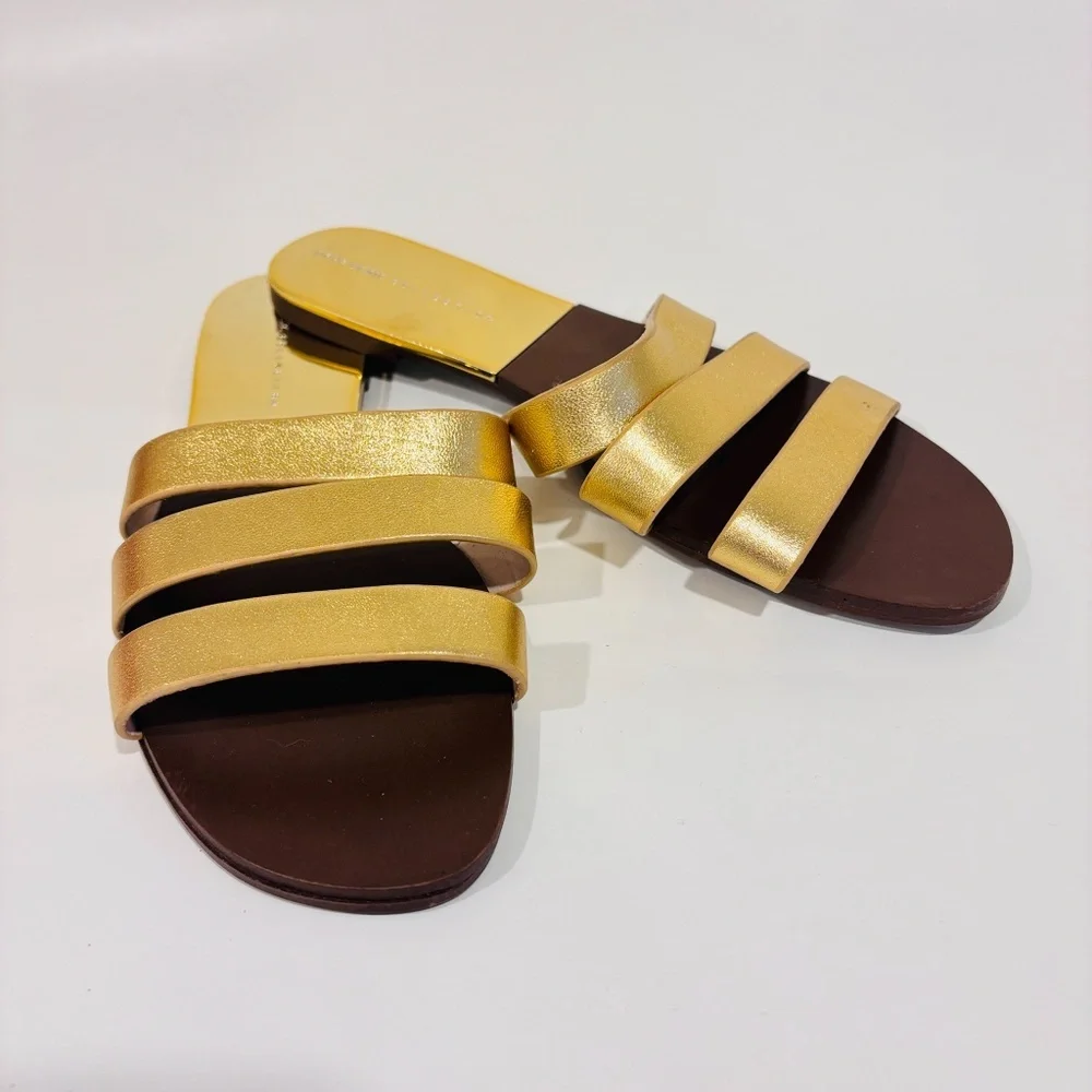 ZARA Brown & gold‎ flat sandals - Picture 2 of 6